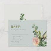 GRIJS ROZE BLOEMEN CACTUS LOOF WATERVERF RSVP (Voorkant / Achterkant)