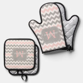 Grijs Roze Chevron Monogram Potholder Set (Voorkant / Achterkant)