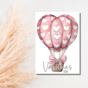 Grijs roze hart ballon Fijne Valentijnsdag Feestdagenkaart