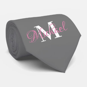 Grijs & Roze Monogramed stropdas