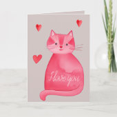 Grijs Roze Rode Kat Harten houden van je Kaart (Voorkant)