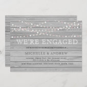 Grijs rustiek hout pastel string lichten verloving kaart (Voorkant / Achterkant)