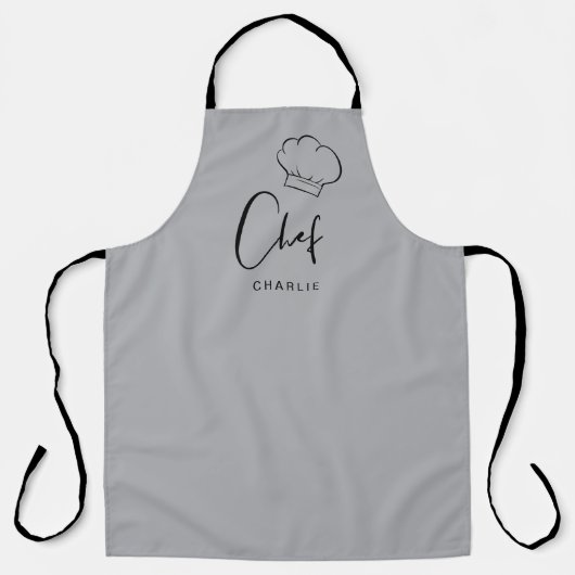 Grijs schattig pet en script gepersonaliseerd chef schort (Voorkant)
