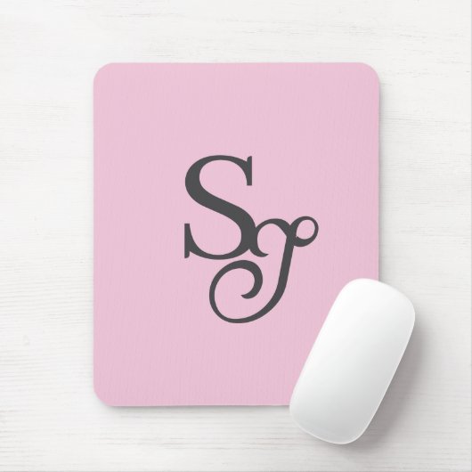 Grijs script initiaal monogram roze muismat (Met muis)