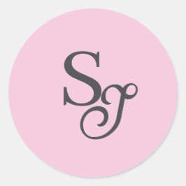 Grijs script initiaal monogram roze ronde sticker