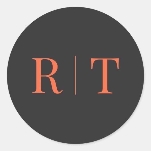 Grijs sinaasappel Monogram Bruiloft Ronde Sticker (Voorkant)