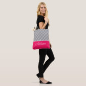 Grijs speldenstaafje en roze streep Canvas tas (Op model)