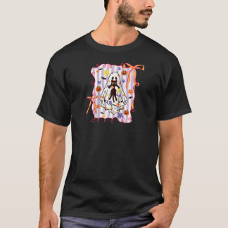 Grijs spook met kat Coquette bloemenkroon pompoen  T-shirt
