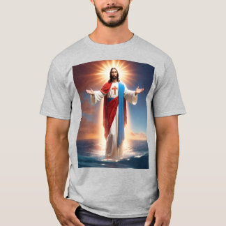 Grijs T-shirt met Jezus Christus die zegeningen ge