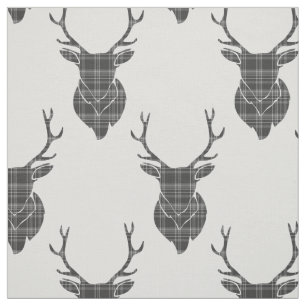 Grijs Tartan Stag Hoofd Antler Rustiek Patroon Stof