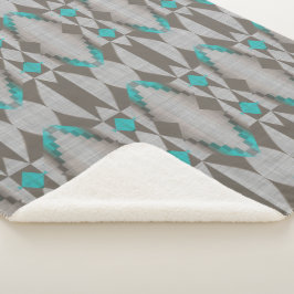 Grijs Taupe Aqua Turquoise Blauwgroen Blauw Tribal Sherpa Deken