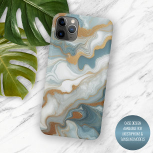 Grijs Teal Blauw Goud Wit Marmer Kunstpatroon iPhone 15 Pro Max Hoesje