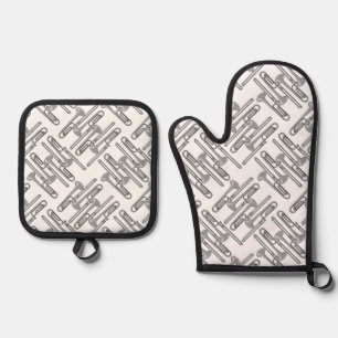 Grijs Trombone Crosshatch Patroon Ovenwant & Pannenlap Set