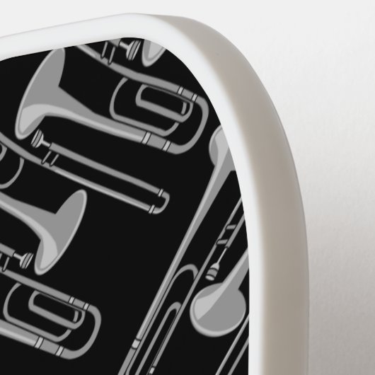 Grijs Trombone Crosshatch Patroon Pickleball Paddle (Links Detail)