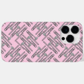 Grijs Trombone Crosshatch Roze Patroon Case-Mate iPhone Case (Achterkant (horizontaal))