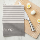 Grijs Turks Strepen Monogram | Boerderij Theedoek (Quarter Fold)