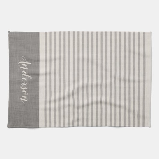 Grijs Turks Strepen Monogram | Boerderij Theedoek (Horizontaal)