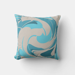 Grijs Turquoise Aqua Mediterraan Abstracte Bloem Kussen