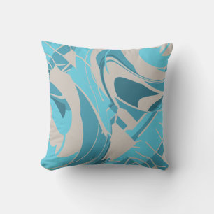 Grijs Turquoise Aqua Mediterraan Diagonaal Bloemmo Kussen