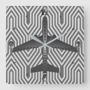 Grijs van het Vliegtuig van het art deco Grafiet Vierkante Klok