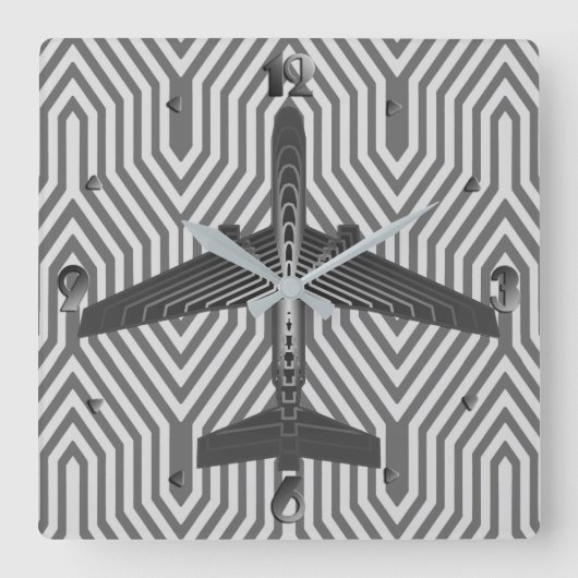 Grijs van het Vliegtuig van het art deco Grafiet Vierkante Klok (Voorkant)