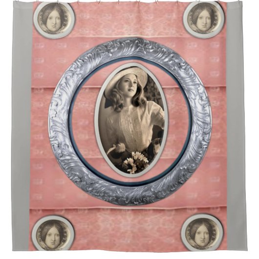  grijs vrouwen roze douchegordijn (Voorkant)