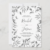  Grijs Waterverf Leafy Bruiloft uitnodiging (Voorkant)