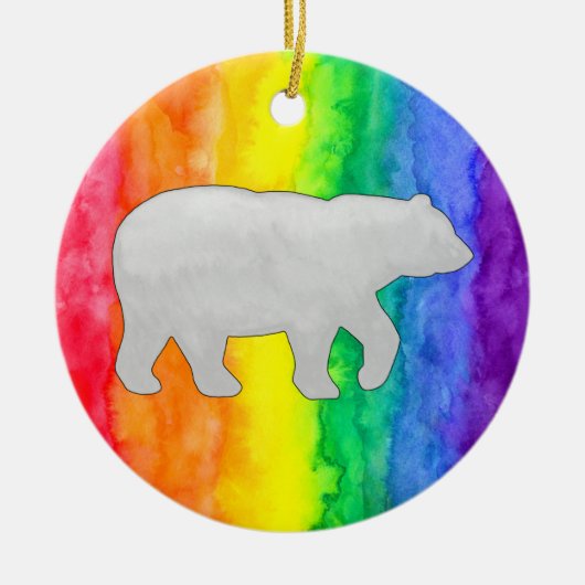 Grijs wit Beer op regenboogspoelversiering Keramisch Ornament (Voorkant)