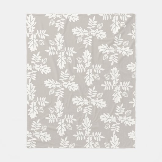 Grijs wit blad  lijnbladpatroon fleece deken (Voorkant)