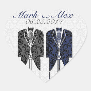 Grijs Wit & Blauw Same-Sex Koppels Bruiloft Ontwer Hart Sticker