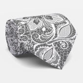 Grijs & Wit  Bloemen Kant Stropdas (Opgerold)