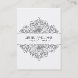 Grijs & Wit Bloemen Ornament Design Visitekaartje