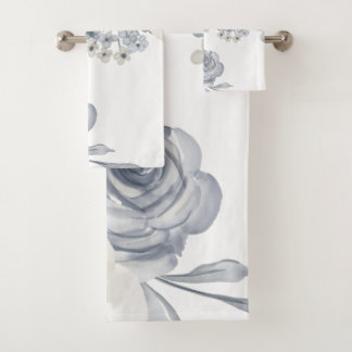 Grijs Wit Bloemen Waterverf Bad Handdoek
