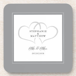 Grijs & Wit Bruiloft Meneer & Mevrouw Elegante Chi Bier Onderzetter