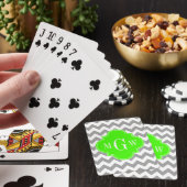 Grijs Wit Chevron Lime Vierblad 3 Monogram Pokerkaarten (Insitu)