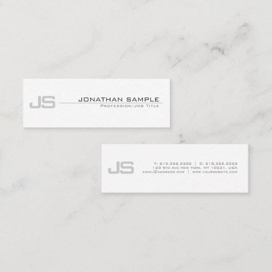 Grijs wit elegant rendy monogram Eenvoudig ontwerp Mini Visitekaartje (Voorkant / Achterkant)