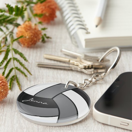 Grijs, wit en zwart Volleybalontwerp Sleutelhanger (Voorkant Rechts)