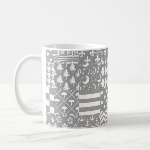 Grijs Wit Gemengde Patchwork Ontwerp Koffiemok