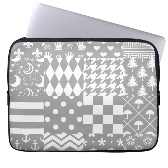 Grijs Wit Gemengde Patchwork Ontwerp Laptop Sleeve (Voorkant)