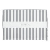 Grijs & Wit Gestreepte Boerderij Patroon Naam Kuss Kussensloop (Voorkant)