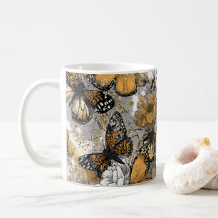 Grijs Wit Goud Bloemmotieven Elegant Koffiemok