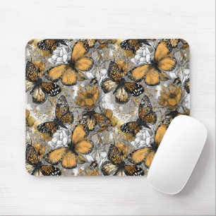 Grijs Wit Goud Bloemmotieven Elegant Muismat