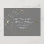 Grijs & Wit Goud Deco Lijnen Save The Date Wedding Briefkaart (Voorkant)