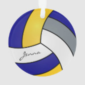 Grijs, Wit, Goud en Blauw Volleybal Ornament (achterkant)