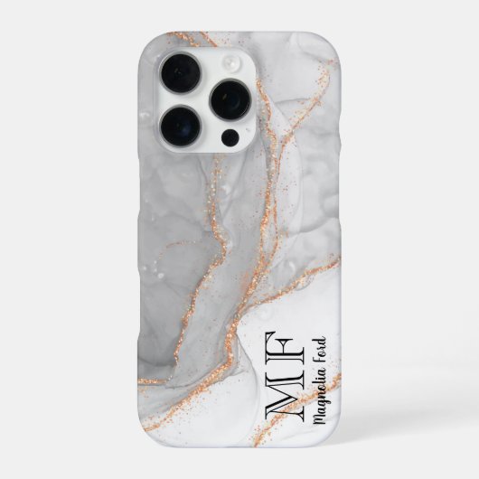 Grijs Wit Goud Glitter Marmer  iPhone Hoesje (Achterkant)