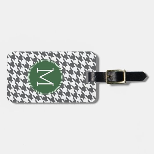 Grijs Wit Groen Houndstooth Patroon Monogram Bagagelabel (Voorkant horizontaal)