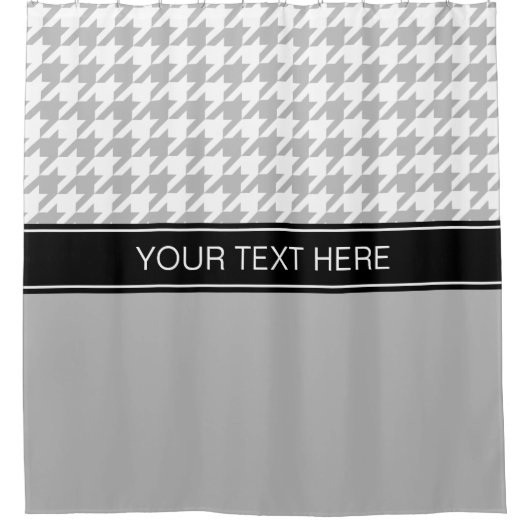 Grijs Wit Houndstooth CB Zwart Naam Monogram Douchegordijn (Voorkant)