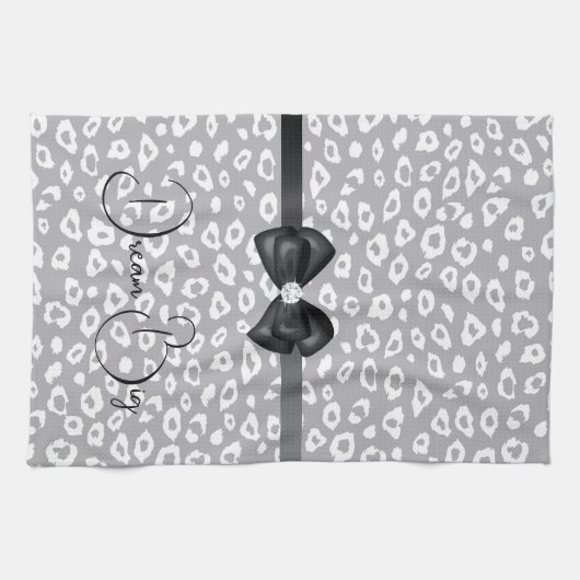 Grijs Wit Luipaard Lint Boog Diamant Theedoek (Horizontaal)