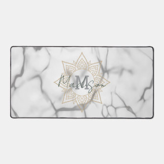 Grijs & Wit Marmer Effect Goud Mandala Monogram Bureaumat