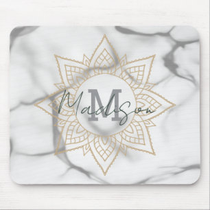 Grijs & Wit Marmer Effect Goud Mandala Monogram Muismat